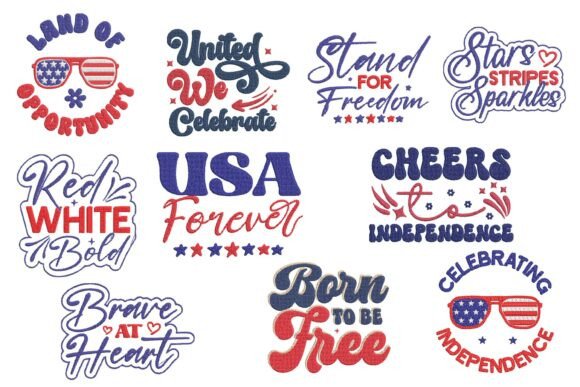 4th of July USA Embroidery Bundle Set