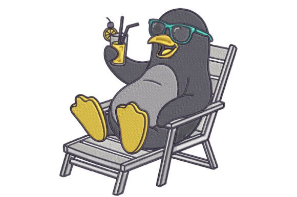 Beach Penguin Embroidery Design