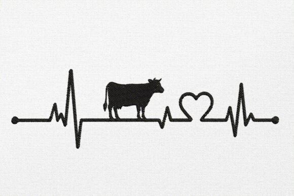 Cow Heartbeat Embroidery Design