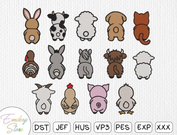 Cute Animal Butts Embroidery Patch Set