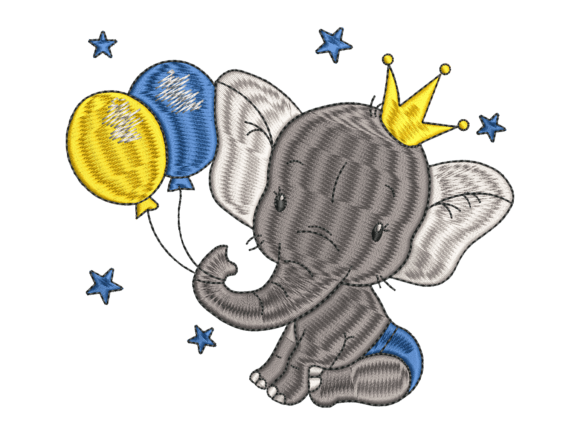 Cute Crowned Elephant Embroidery