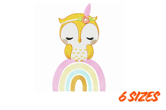 Cute Owl Rainbow Embroidery Design
