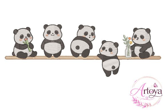 Cute Panda Border Embroidery Design