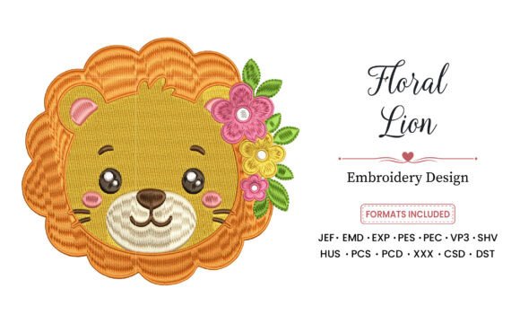 Floral Lion Embroidery Design