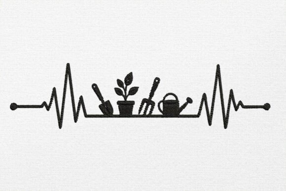 Gardening Heartbeat Embroidery Design