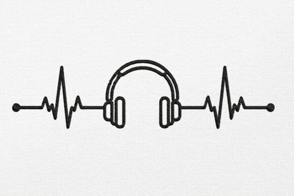 Headphone Heartbeat Design Embroidery