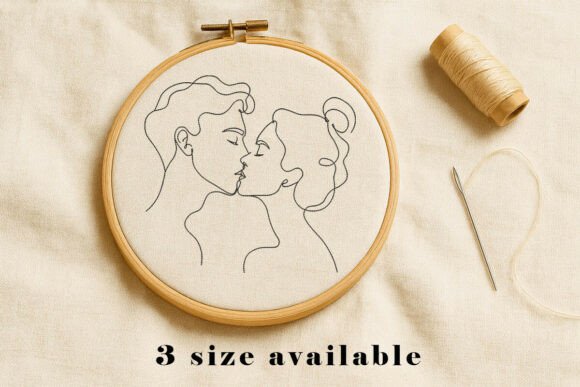 Minimalist Couple Line Art Embroidery