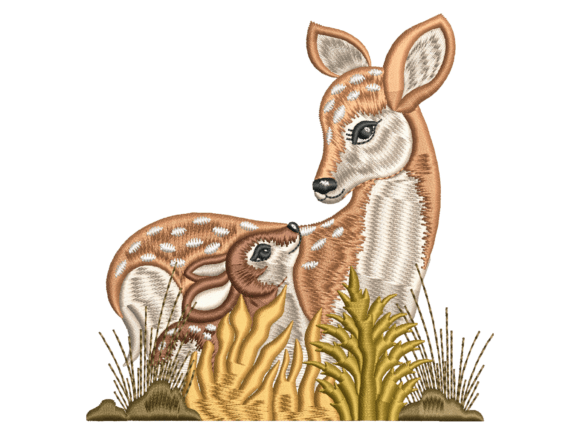 Mother Baby Deer Embroidery Design