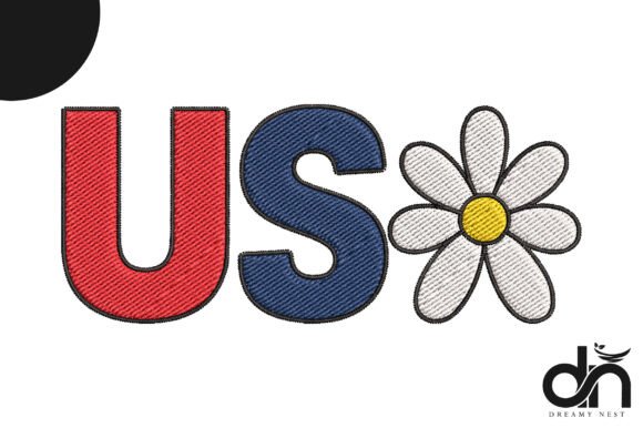 Patriotic USA Daisy Floral Embroidery