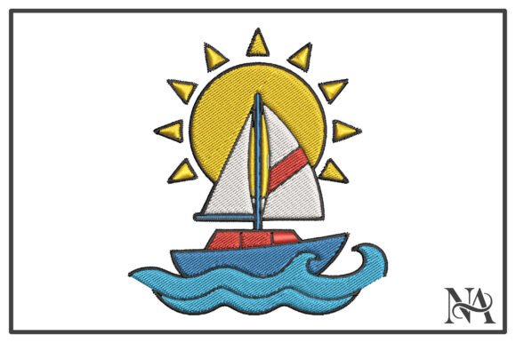 Sailboat and Sun Nautical Embroidery