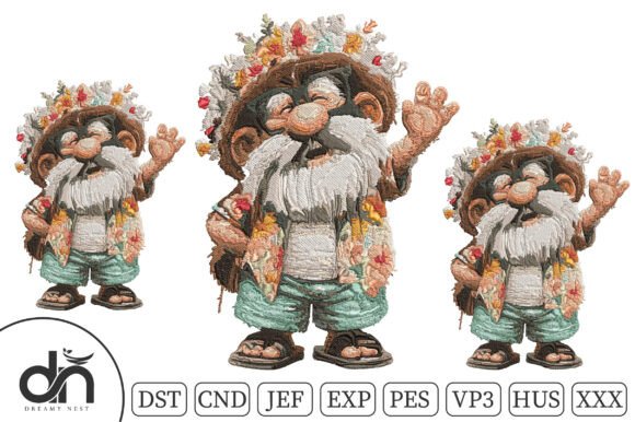 Summer Beach Gnome Embroidery Design
