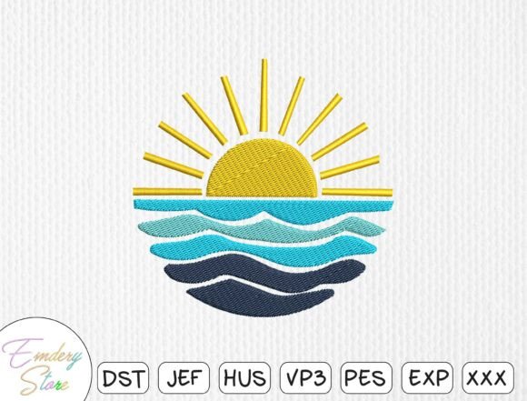 Sunset Ocean Embroidery Design