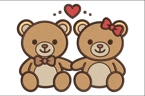 Teddy Bear Couple Embroidery Design