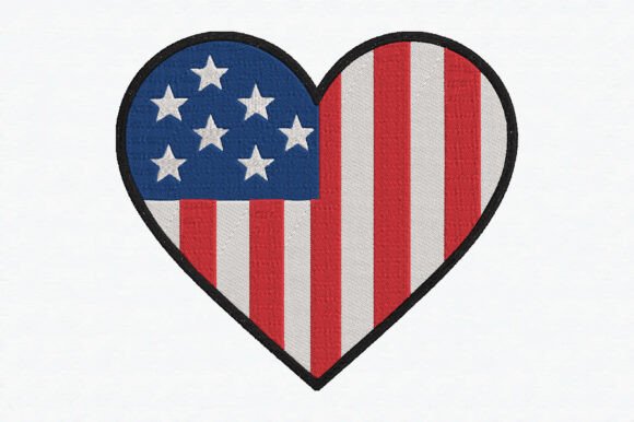 USA Flag on Heart Shape Embroidery